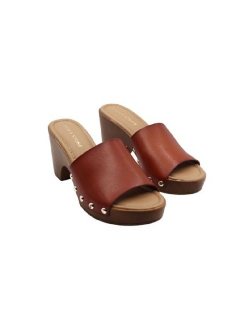 Sun + Stone Cognac Alina Faux Leather Studded Slide Mules